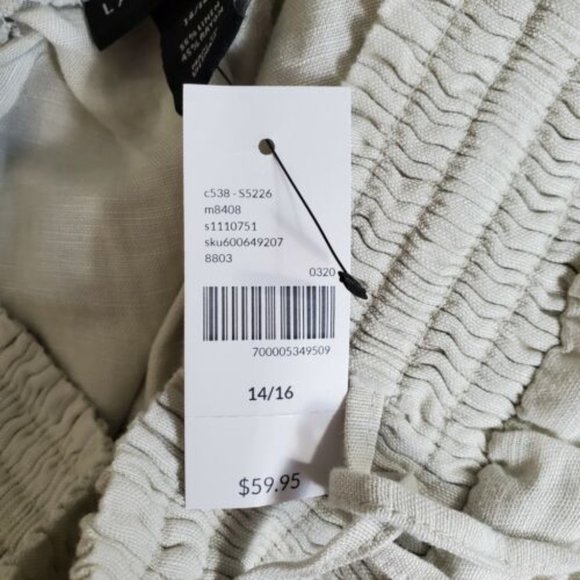 Lane Bryant Wide Leg Linen Blend Pants 14/16 khaki tan elastic pants NWT tie wai - Picture 9 of 9